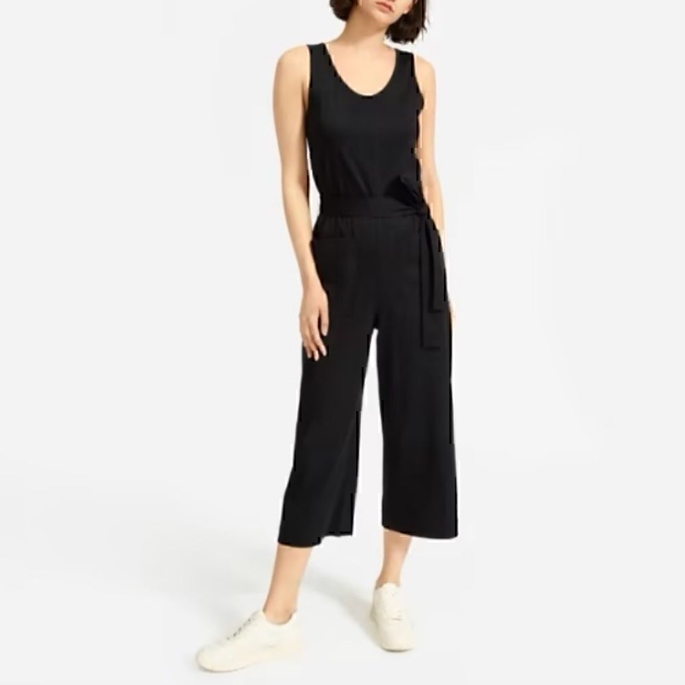 NWT Everlane The Luxe Cotton Jumpsuit Black Medium Sustainable - Picture 2 of 7